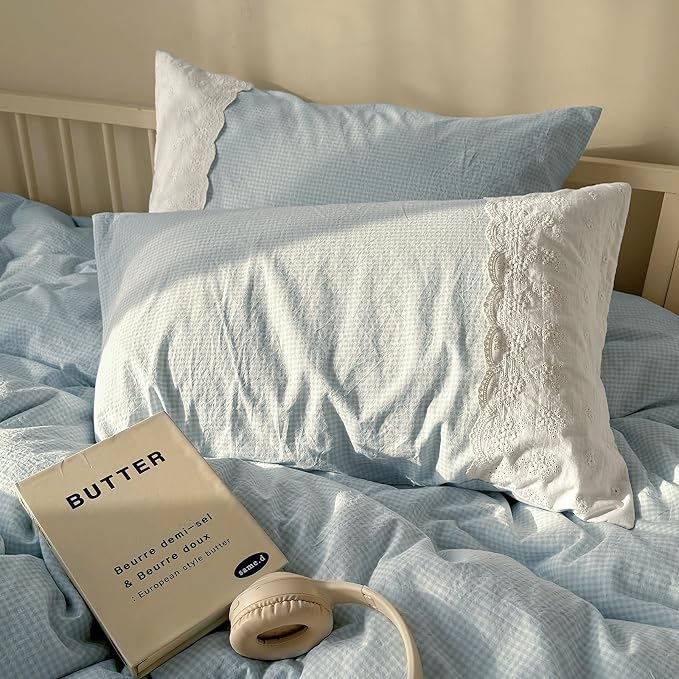 mixinni Blue Gingham Duvet Cover Queen Size - Image 7