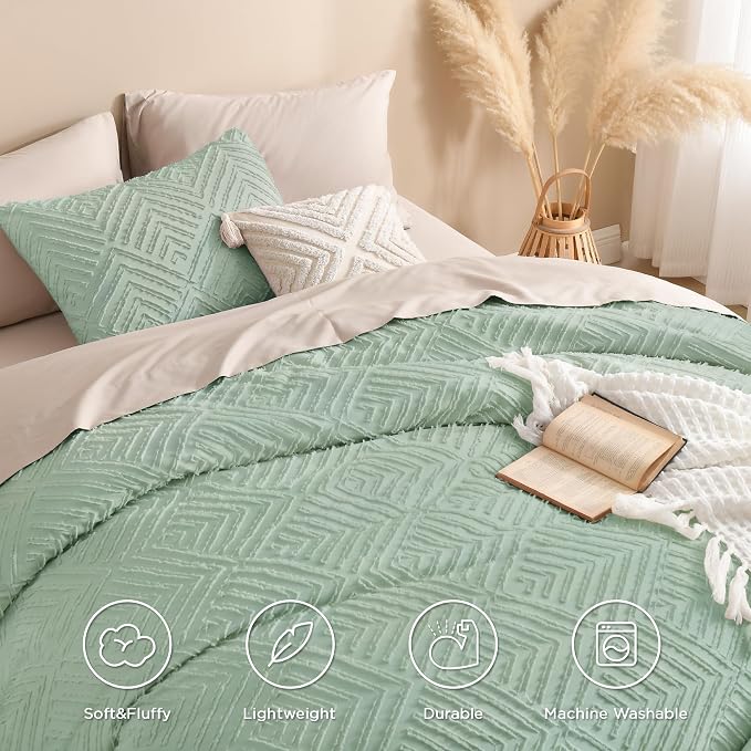 Andency Full Comforter Sets Sage Green, Boho Lightweight and Fluffy Bedding Set - Image 4