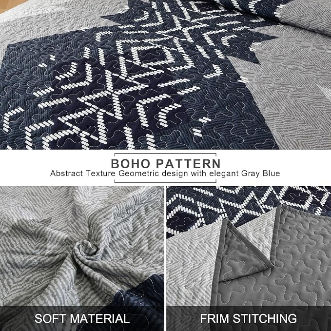 Dintszyayue King Quilt Set Boho, 3 Piece Navy Bedding Coverlet Set Aztec - Image 4