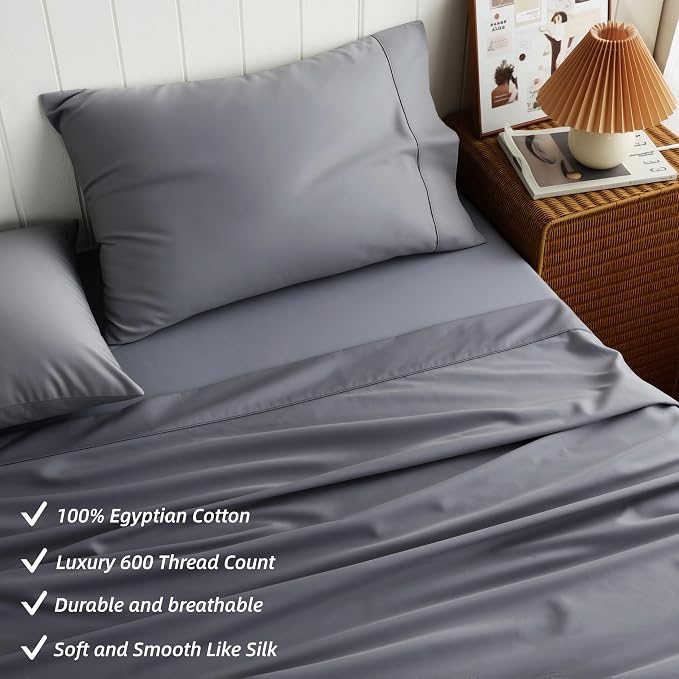 Cotton Flat Sheets Only, 600 TC 100% Cotton Flat Sheet Top Sheet Only, Cal King - Image 2
