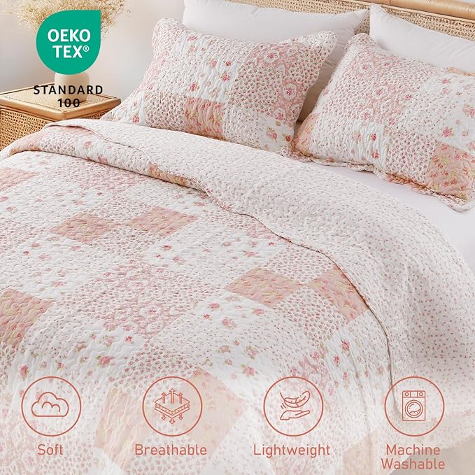 GOONE King Quilt Set 104"x90", 50% Cotton Blend Lightweight Washed Coverlet - Image 3