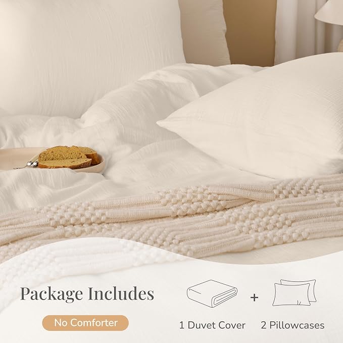 Ivory White Duvet Cover King, 100% Sandwashed Cotton Soft King Size Duvet Cover - Image 4