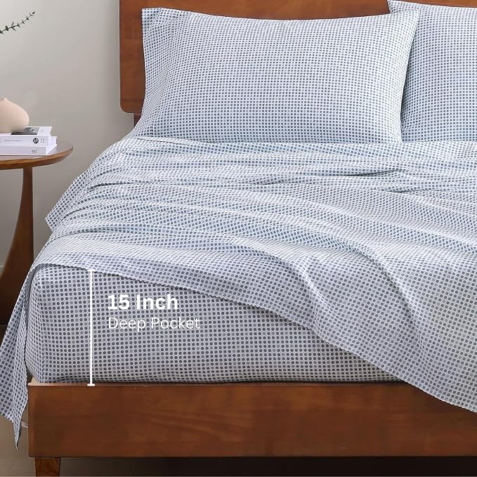 LANE LINEN 100% Organic Cotton Printed King Size Bedding Sheets & Pillowcases - Image 4