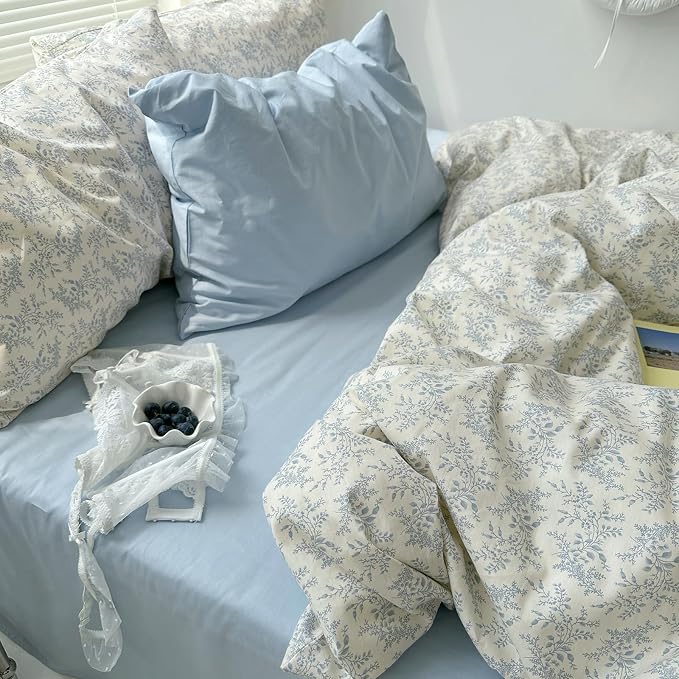 mixinni Blue Floral Duvet Cover King Size - Image 4