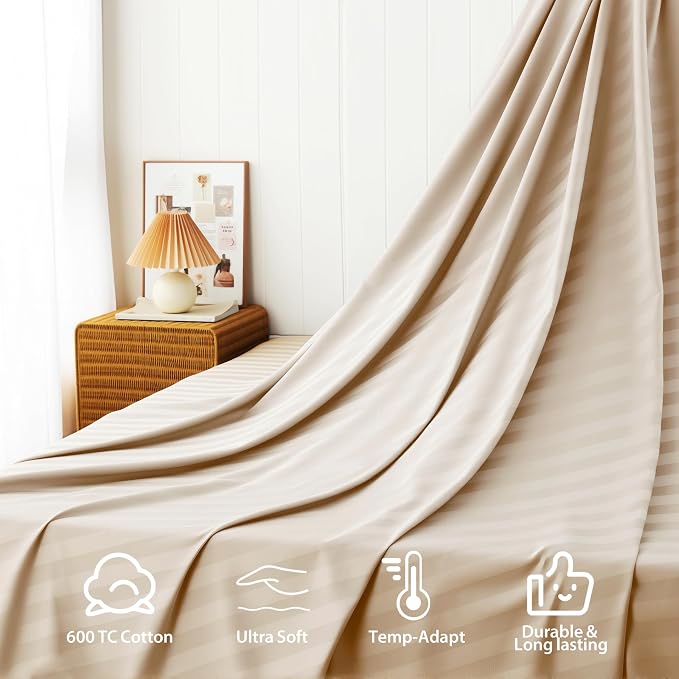 Cotton Flat Sheets Only, 600 TC 100% Cotton Flat Sheet Top Sheet Only, Cal King - Image 4