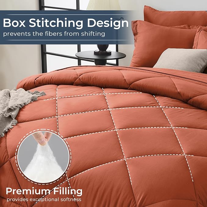 HEVUMYI Burnt Orange King Comforter Set - Image 4
