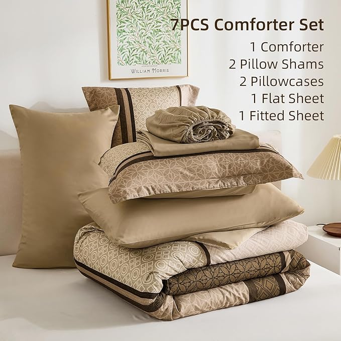 WONGS BEDDING 7 Pieces Comforter Set King Size, Minimalist Geometric Bohemian - Image 7