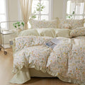 mixinni 100% Cotton Duvet Cover Set King, Reversible Spring Floral Ruffle Green by mixinni