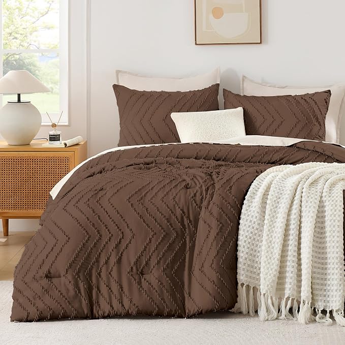 Andency Brown Comforter Set Full Size, Boho Soft Warm Tufted Bedding Comforter by Andency