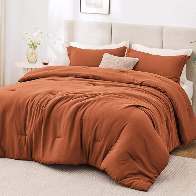 Love's cabin Terracotta Full Comforter Set, 3-Piece Prewashed Bed Set by Lovescabin