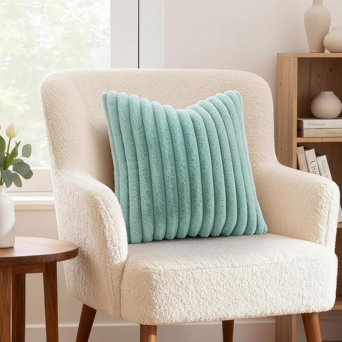 decorUhome Summer Cozy Faux Fur Throw Pillow Covers 18x18 Set of 2 Decorative - Image 4
