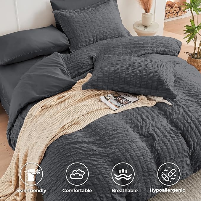 HYMOKEGE Twin Comforter Set Seersucker 5 Pieces, All Season Luxury Bed in a Bag - Image 3