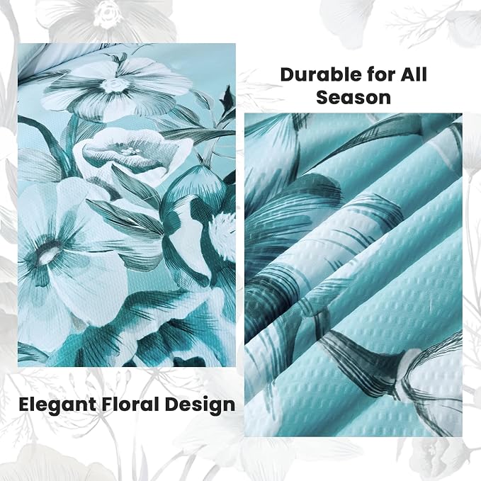 Luxudecor Floral Comforter Set Twin Size 7 Piece, Aqua Flower Bed in a Bag - Image 7
