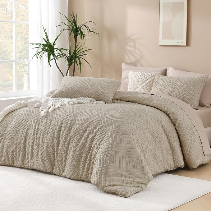 Andency Oversized King Comforter 128''x120'', 3 Pieces Oatmeal Boho Bedding Set by Andency