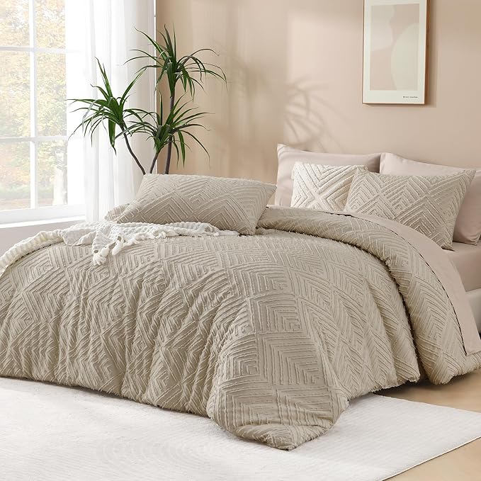Andency Oatmeal Comforter California King Size, 3 Pieces Boho Bedding Set & by Andency