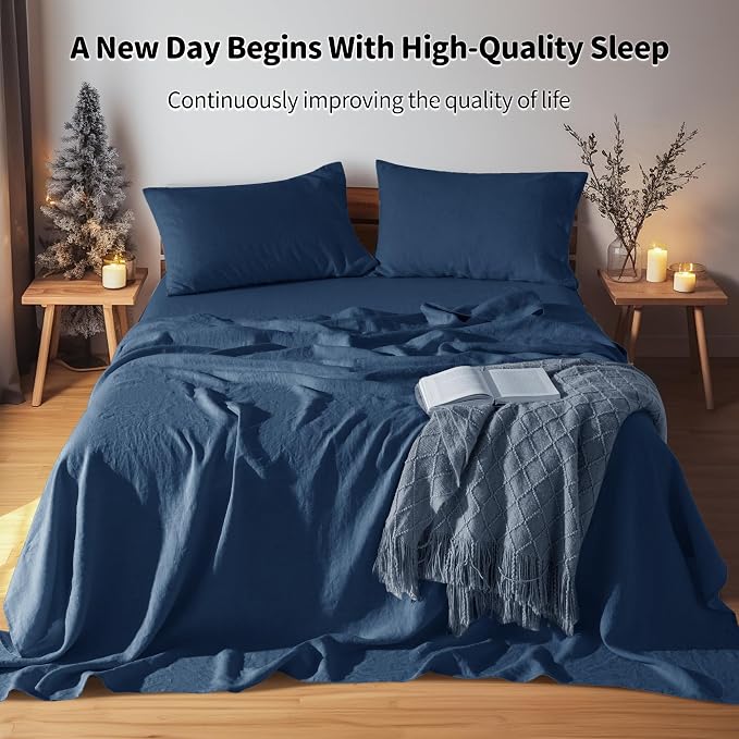 LBRO2M 100% Pure Linen Sheet Set Deep Pocket Up to 16" Bed Sheets Sets - Image 3