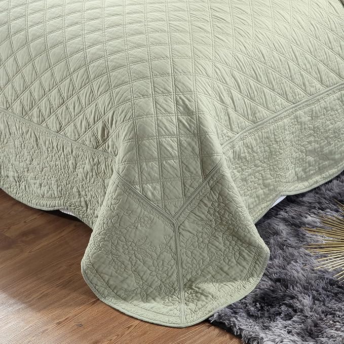 ROOMLIFE Quilt Set Full Size 3D Floral Embroidery Pattern 3-Piece Cotton - Image 2