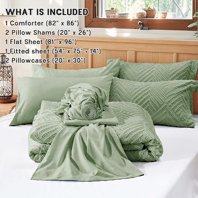 Zzlpp Full Comforter Set 7 Pieces, Sage Green Tufted Bed in a Bag - Image 5