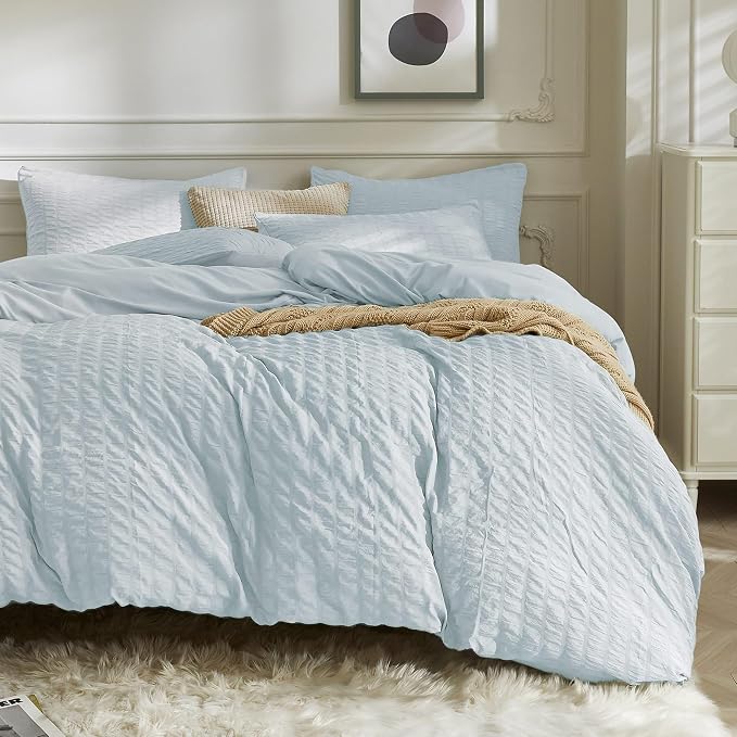 JELLYMONI Baby Blue Duvet Cover Full Size, Soft Breathable Seersucker Duvet by JELLYMONI