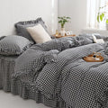 MKXI Black and White Gingham Duvet Cover King, 3-Piece Ruffled Bedding Set by MKXI