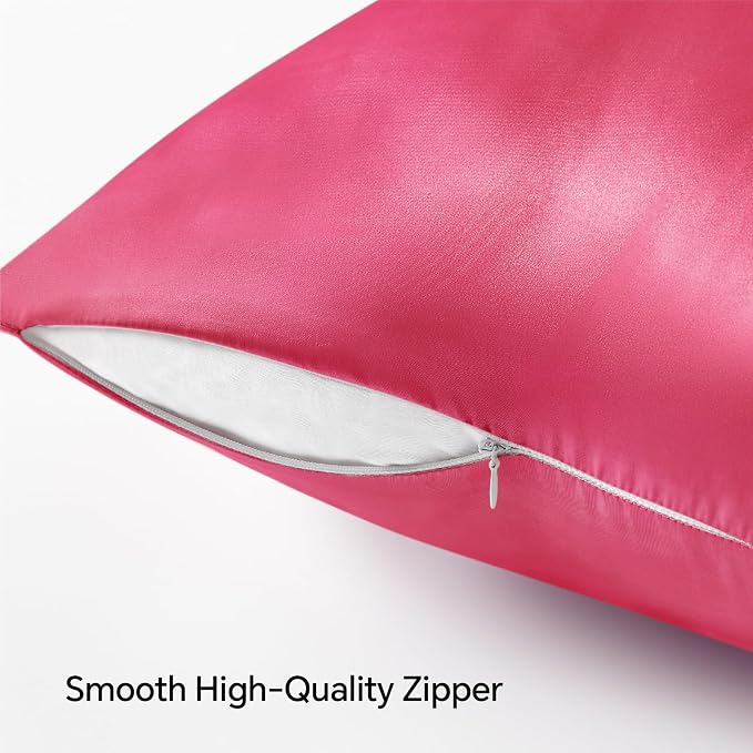 BEDELITE Satin Pillowcase with Zipper, Hot Pink Pillow Cases Queen Size Set of 2 - Image 5