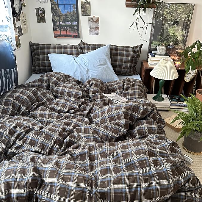 mixinni Vintage Buffalo Plaid Duvet Cover Set California King, 3 Piece Washed - Image 2