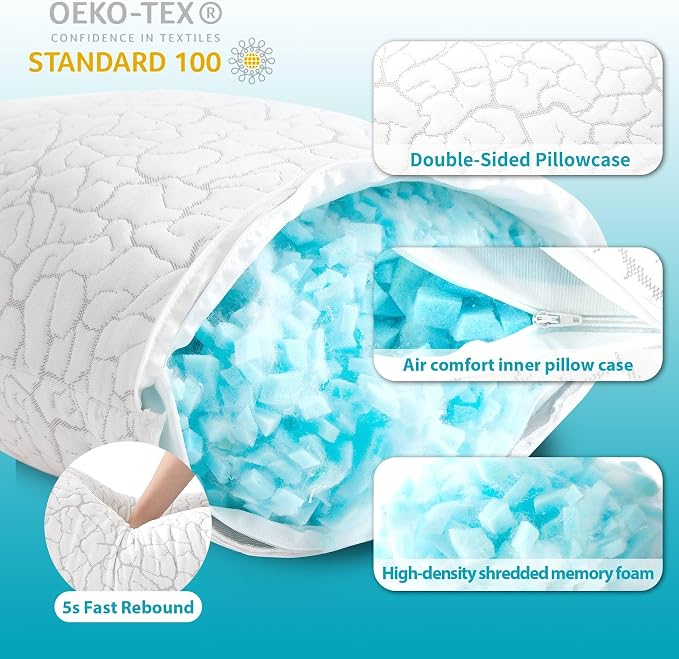 Cooling Pillows for Sleeping 1 Pack, Standard Size Adjustable Shredded Memory - Image 4