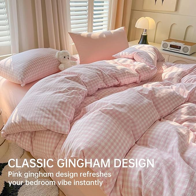 BOLINLIVING Gingham Duvet Cover Full Size, Microfiber Bedding Set - Image 2