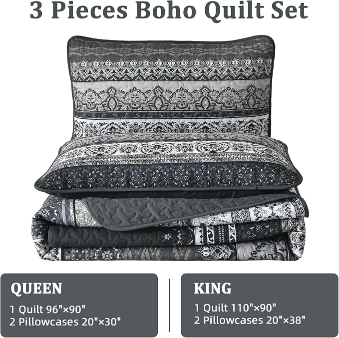 WONGS BEDDING Boho Queen Quilt Set, Lightweight Bed Decor Bedspread - Image 7