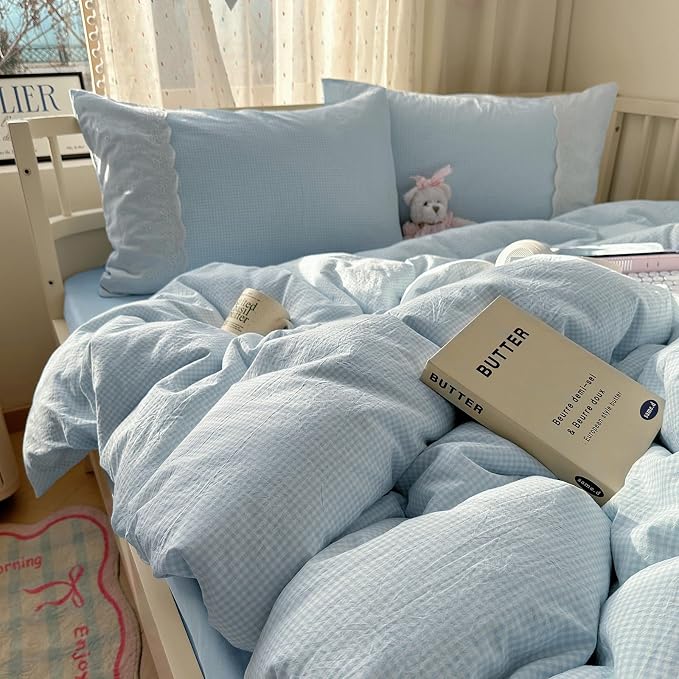 mixinni Blue Gingham Duvet Cover Full Size by mixinni