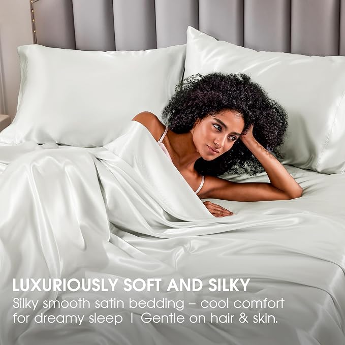 FreshCulture Satin Sheets Queen Size Bed Set- 4 Piece Luxury Soft Silky Queen - Image 6