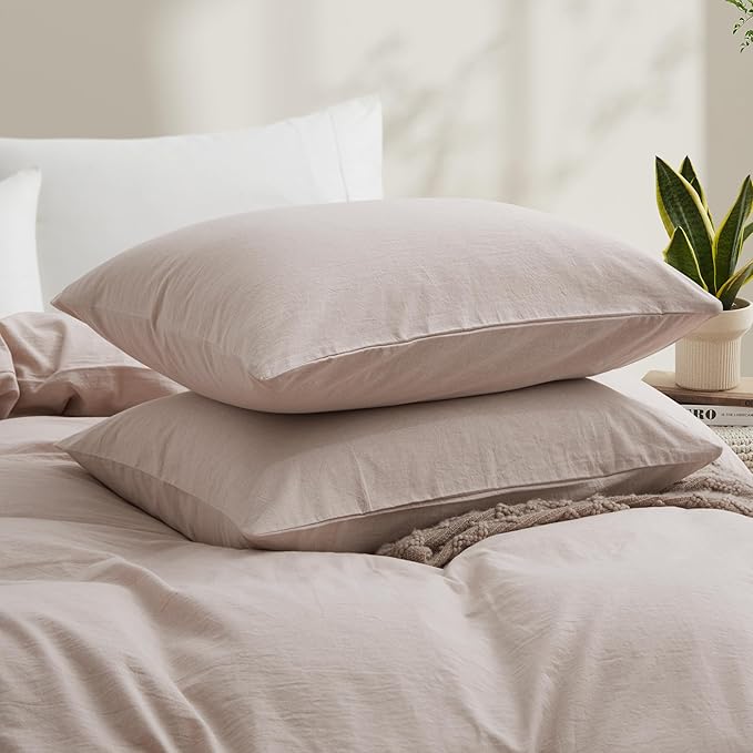 LOVQUE Bedding Duvet Cover Queen Size, 100% Washed Cotton Linen Like Natural - Image 3