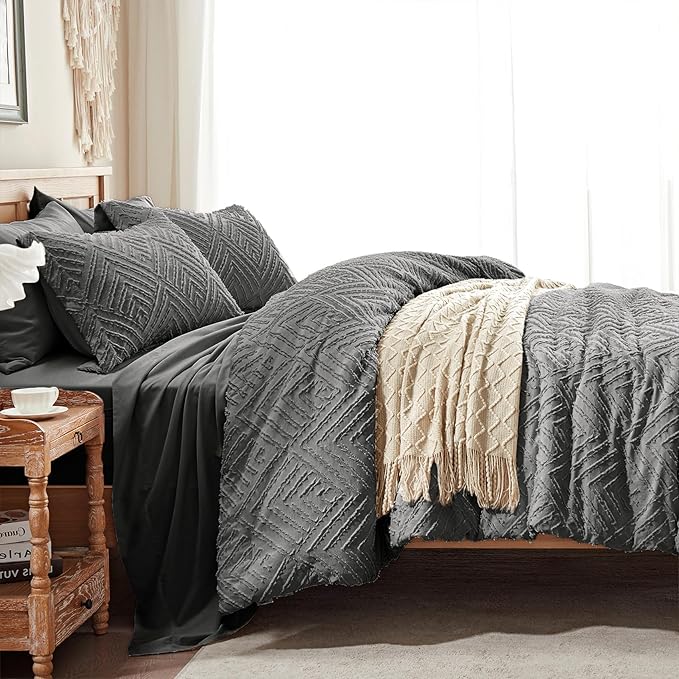 Zzlpp Twin Comforter Set 5 Pieces, Dark Grey Tufted Bed in a Bag - Image 4