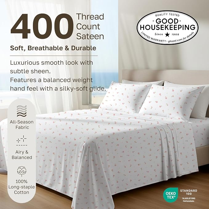 California Design Den Soft 100% Cotton King Size Bed Sheets Set, 400 Thread - Image 3