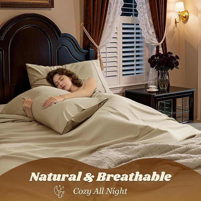 LBRO2M 100% Cotton Sheets Set Deep Pocket 19", 1000 Thread Count Full Size 4 - Image 5