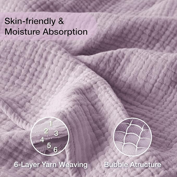 100% Cotton Muslin Blanket Queen 90" x 90", 6 Layers Breathable and Lightweight - Image 6