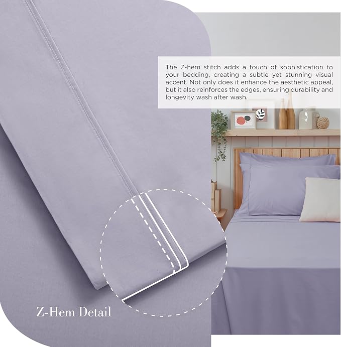 Linen Home 100% Cotton Percale Sheets Twin Size, Prelude Purple, Deep Pocket - Image 3
