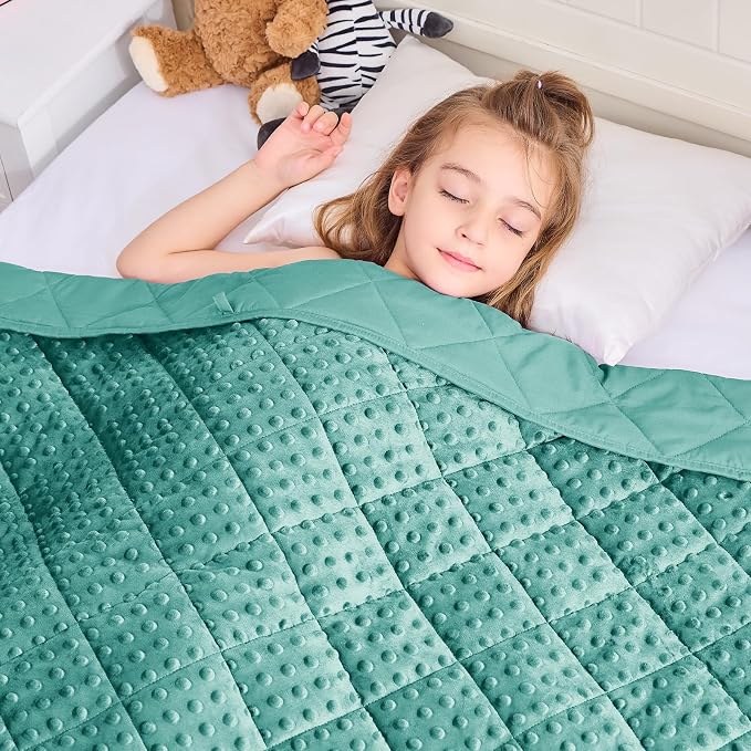 Teal Weighted Blanket Kids 7lbs, Cooling Minky Heavy Throw Blanket by BETU
