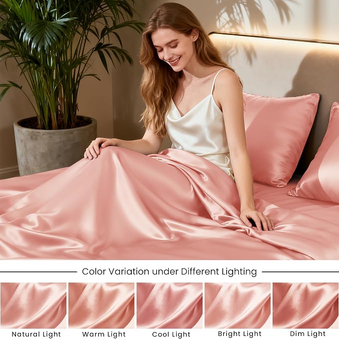 Love's cabin Twin XL 3Pc Satin Sheet Set, Coral Silky Satin Bed Sheets - Image 7