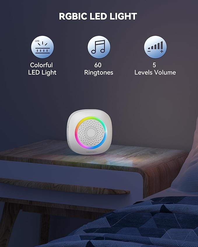 TECKNET Wireless Doorbell with 3 Portable Doorbells with RGB Light, Battery - Image 4