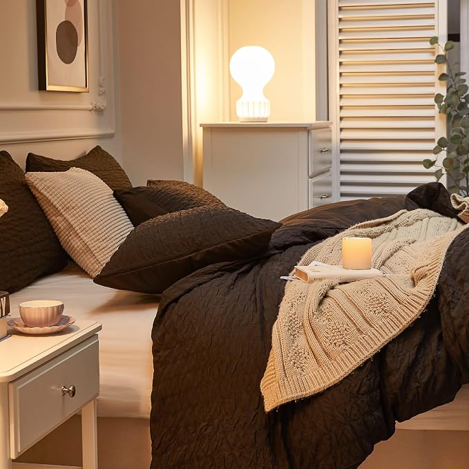 JELLYMONI Black Duvet Cover Queen Size, Soft Breathable Seersucker Duvet Cover - Image 7