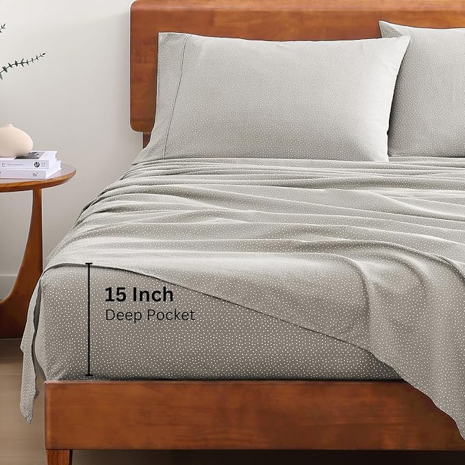 LANE LINEN 100% Organic Cotton Grey Queen-Sheets Set 4-Piece Long Staple - Image 4