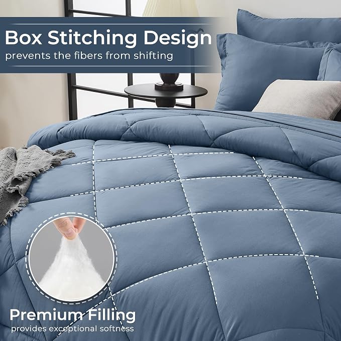 HEVUMYI Dusty Blue King Comforter Set - Image 4