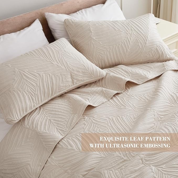 Exclusivo Mezcla King Size Quilt Bedding Set, Lightweight Brich Beige Quilts - Image 3