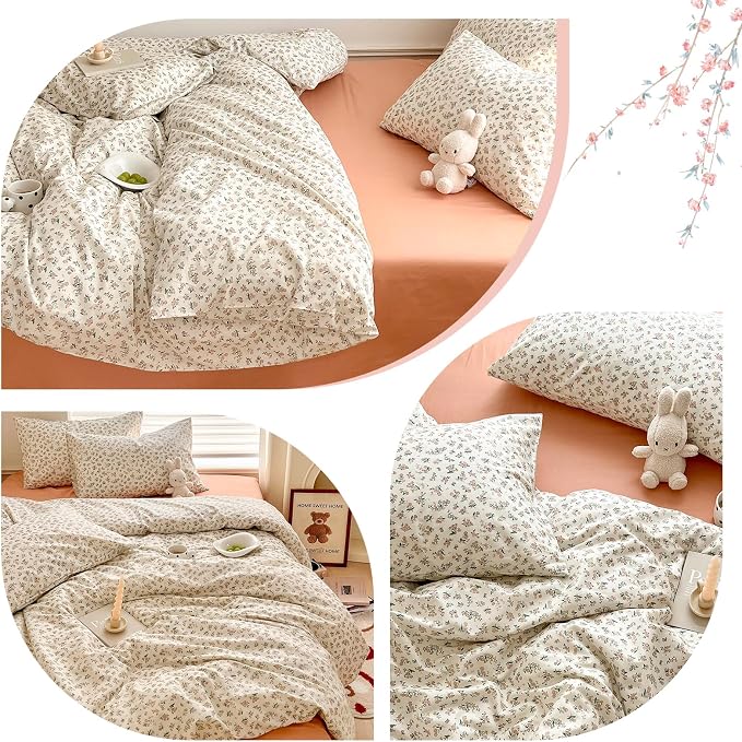 mixinni Boho Floral Girls Duvet Cover Set Twin Size Soft Cotton Comforter Cover - Image 7