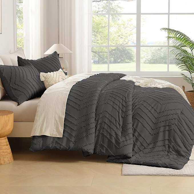 Andency Dark Grey California King Comforter Set, Boho Cal King Soft Warm Tufted - Image 7