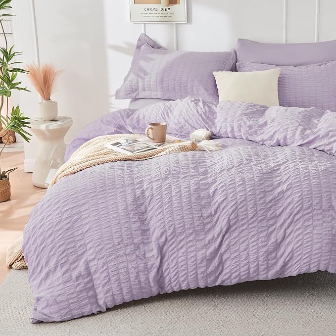 HYMOKEGE Lavender California King Comforter Set Seersucker 7 Pieces, All Season - Image 2