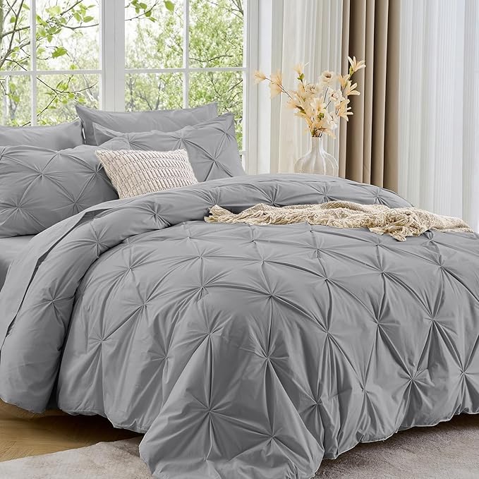 Sasttie Twin Comforter Set, 5-Piece Bed in a Bag, Pintuck Bedding Sets by SASTTIE