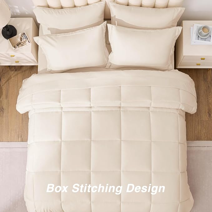 Love's cabin Full Comforter Set Beige, 7 Pieces Full Bed in a Bag, All Season - Image 4