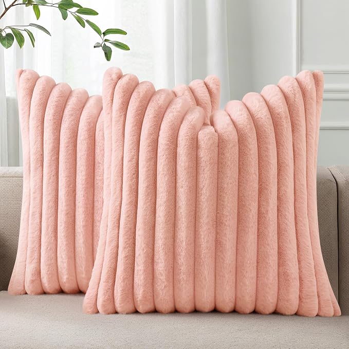 Pallene Faux Fur Plush Throw Pillow Covers 16x16 Set of 2, Luxury Soft Fluffy by PALLENE